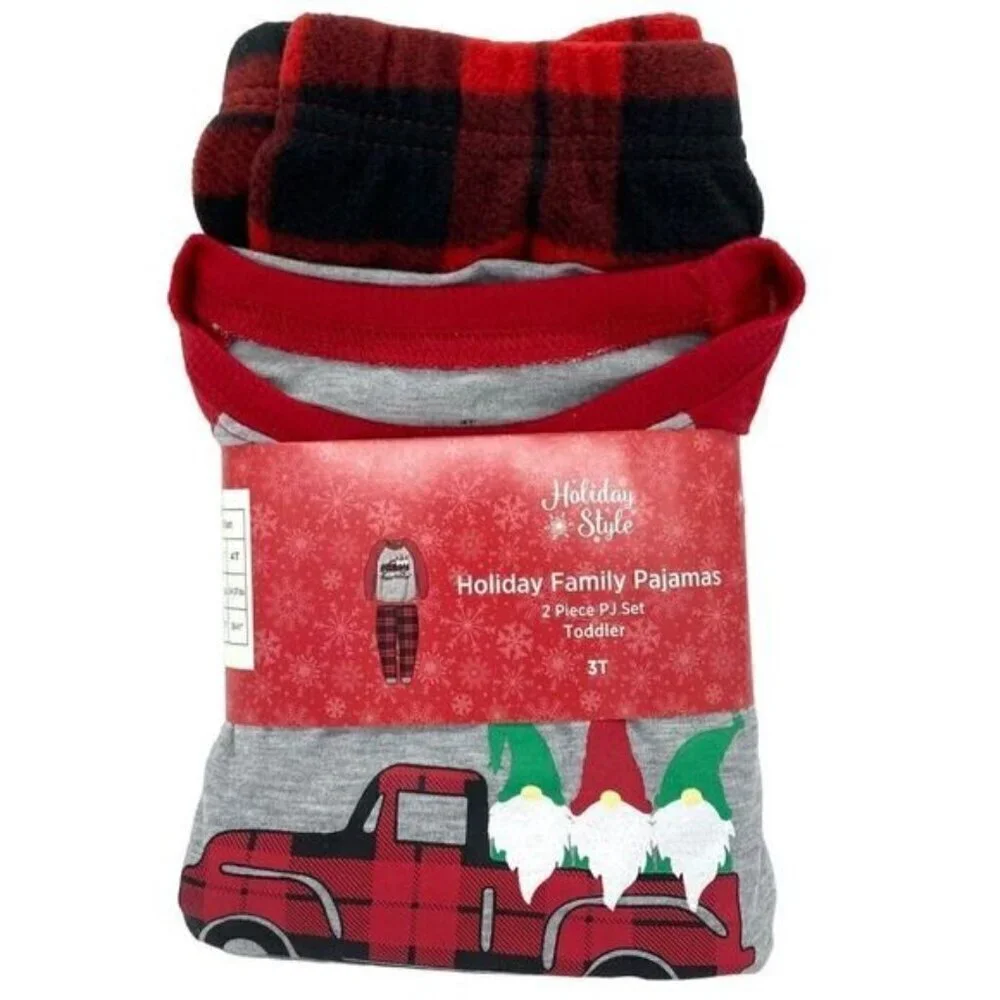 Holiday Style Toddler Gnome Plaid Pajama Set 3T